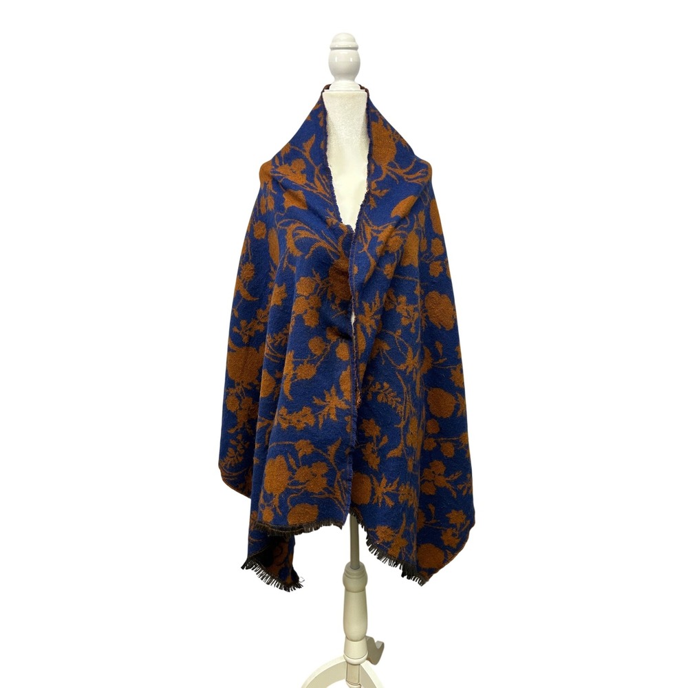 Boho Cottagecore A New Day Womens OS Rust Blue Floral Oversized Blanket Scarf‎